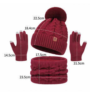 detalhes e medidas do kit inverno feminino vermelho elegante e confortável
