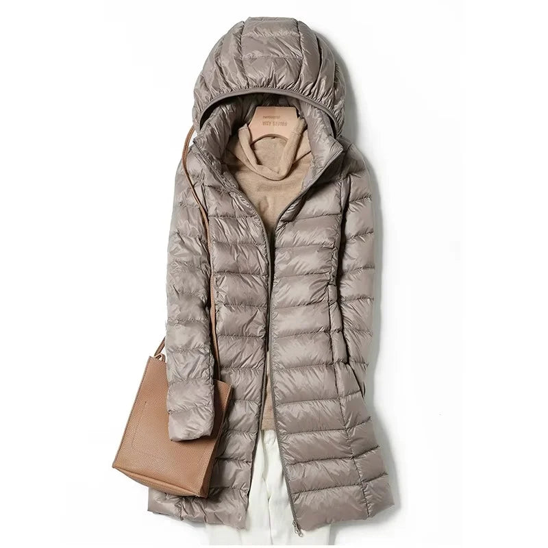 Casaco Feminino Puffer Longo com Capuz