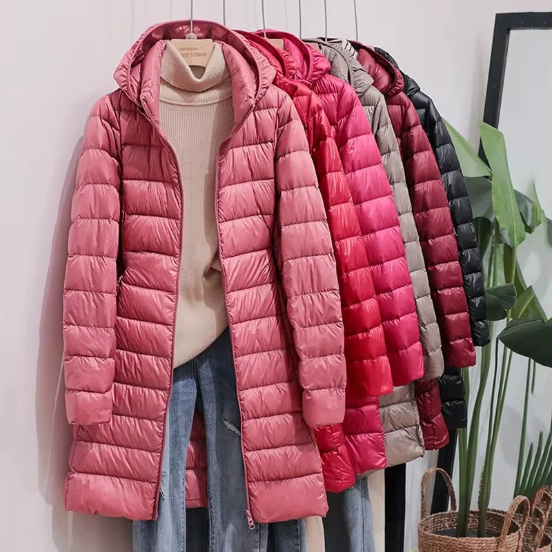 Casaco Feminino Puffer Longo com Capuz