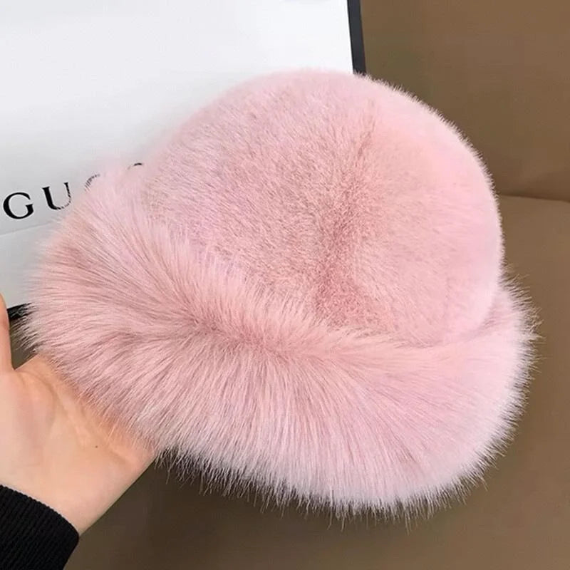 Chapéu Feminino Peluciado Bucket Hat para Inverno