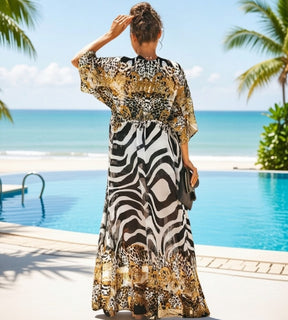 Kimono de praia feminino longo com amarração costas
