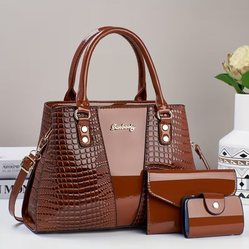 kit de bolsas femininas croco caramelo estilo sofisticado