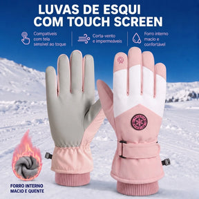 luva de frio feminina impermeável térmica rosa com touch screen em dia de inverno