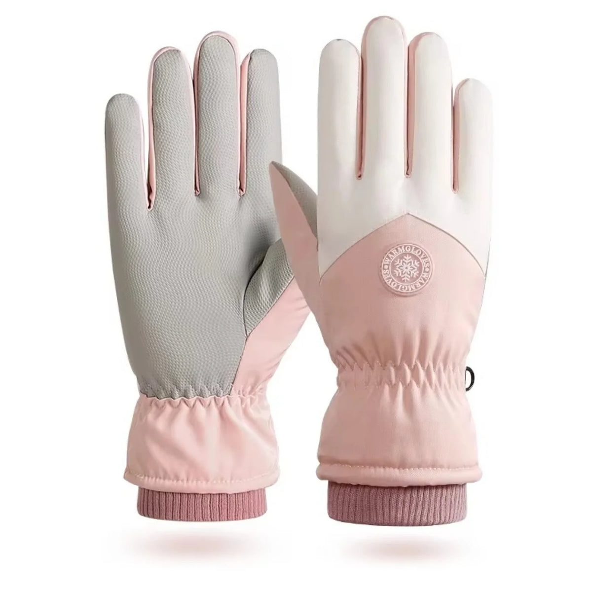 Luva de frio feminina touch screen rosa impermeável para neve e inverno
