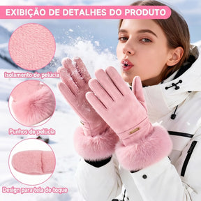 luva feminina rosé ajustada nas mãos destacando conforto elasticidade e caimento perfeito