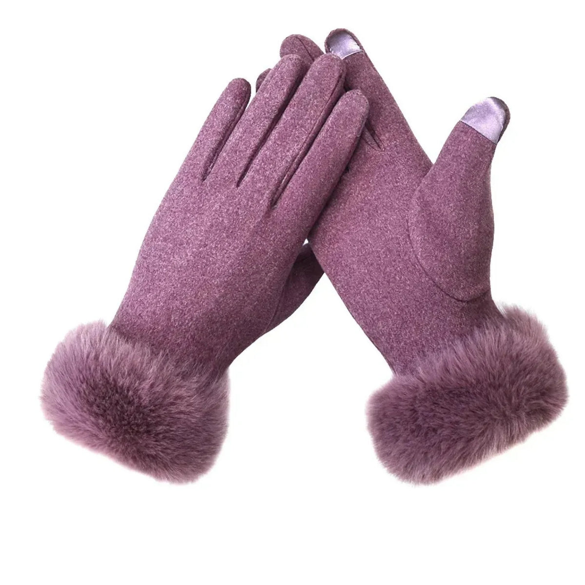 Par de luvas femininas térmicas lilás com punho em pelúcia Violet Frost em fundo branco para catálogo