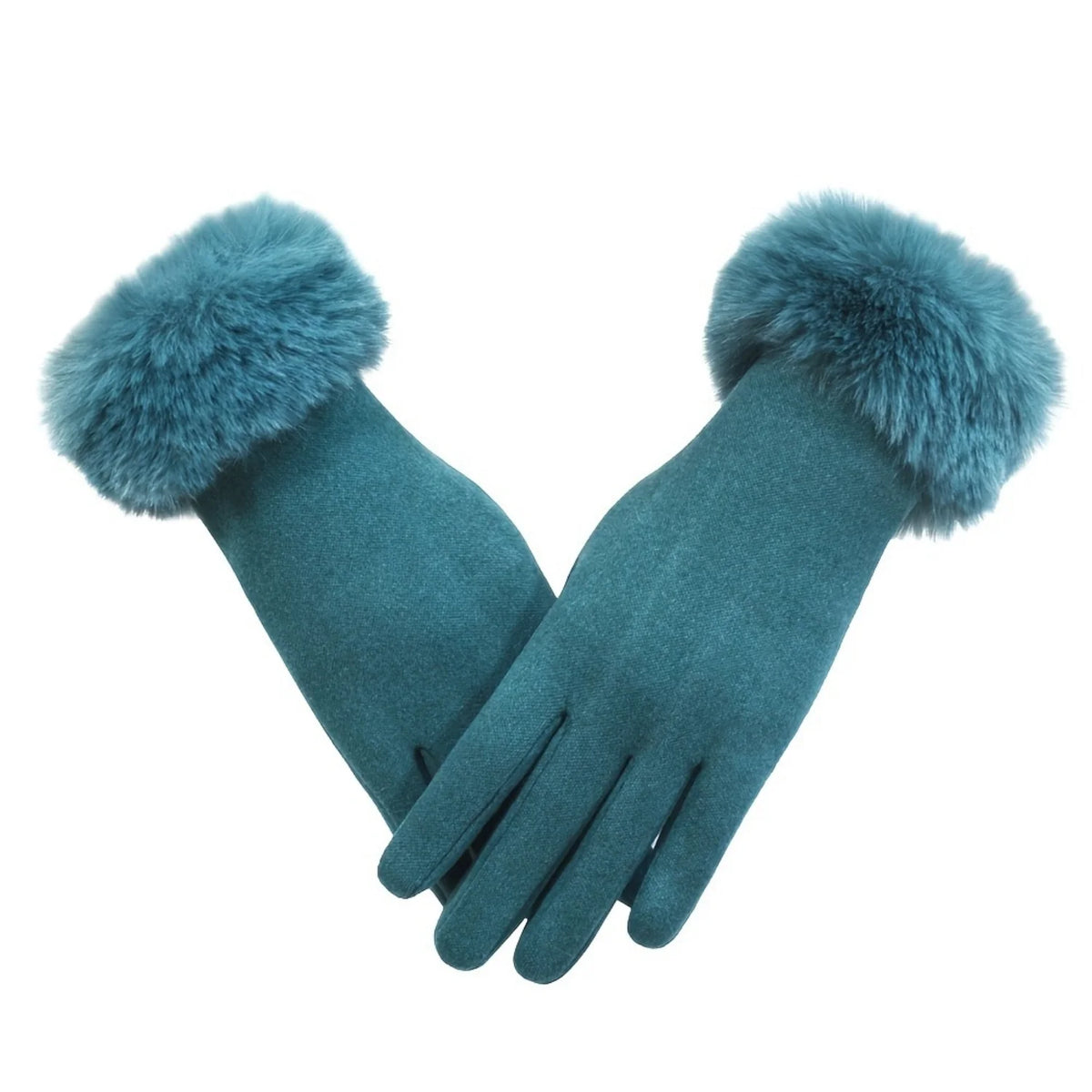 Par de luvas femininas térmicas verde com punho em pelúcia Emerald Frost em fundo branco para catálogo