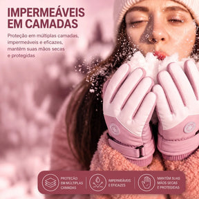 Luva impermeável feminina rosa com clipe de união antiperda

