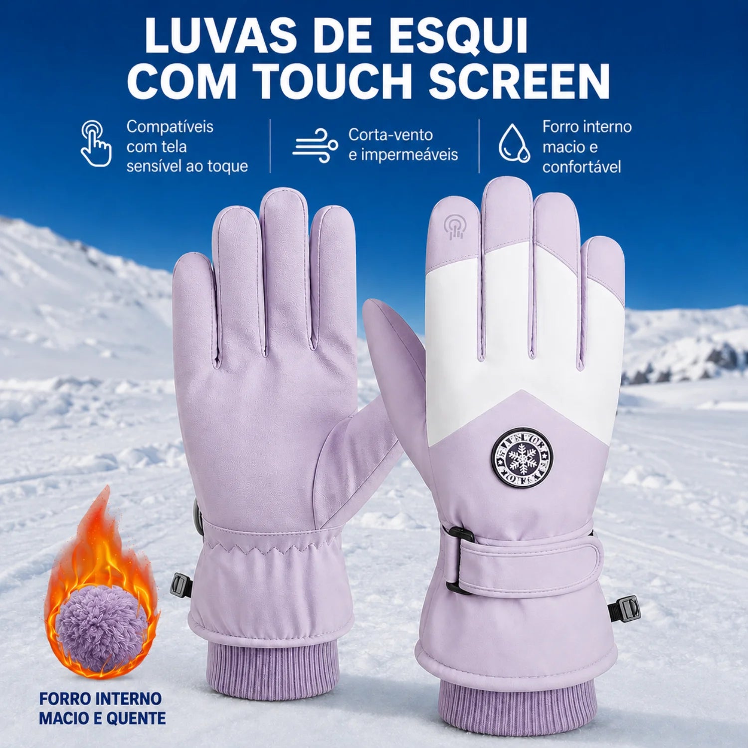luva térmica feminina impermeável touch screen lilás em dia de frio