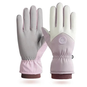Par de luvas térmicas femininas impermeáveis touch screen lilás Bergen Soft em fundo branco
