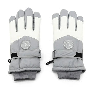 Luva branca e cinza impermeável para viagens e esportes de inverno.