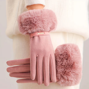 luvas femininas rosé com punhos em pelúcia macia ideais para frio intenso e estilo elegante