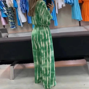 macacão longo feminino estilo kimono com estampa tie-dye