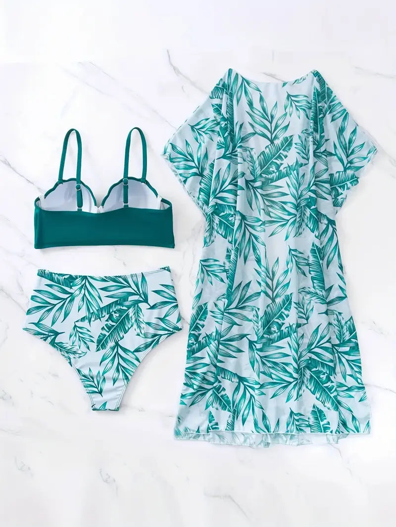 Conjunto Biquíni Verde Esmeralda com Saída Tropical Saybeleze