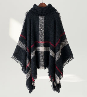 poncho feminino preto com caimento amplo e visual refinado para dias frios