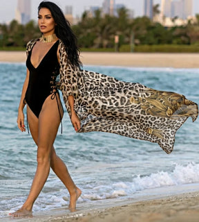 Kimono praia feminino animal print sofisticado
