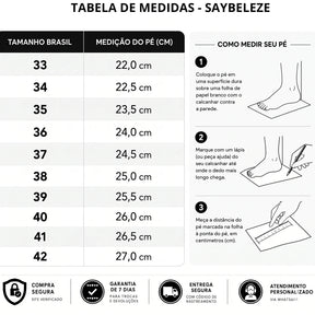 Tabela de medidas da numeração com comprimento da palmilha em cm para bota feminina de cano médio
