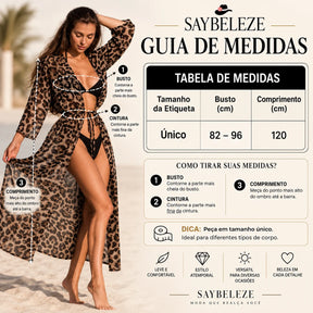 detalhes com tabela de medidas Saída de Praia Elegante Animal Luxe Riviera