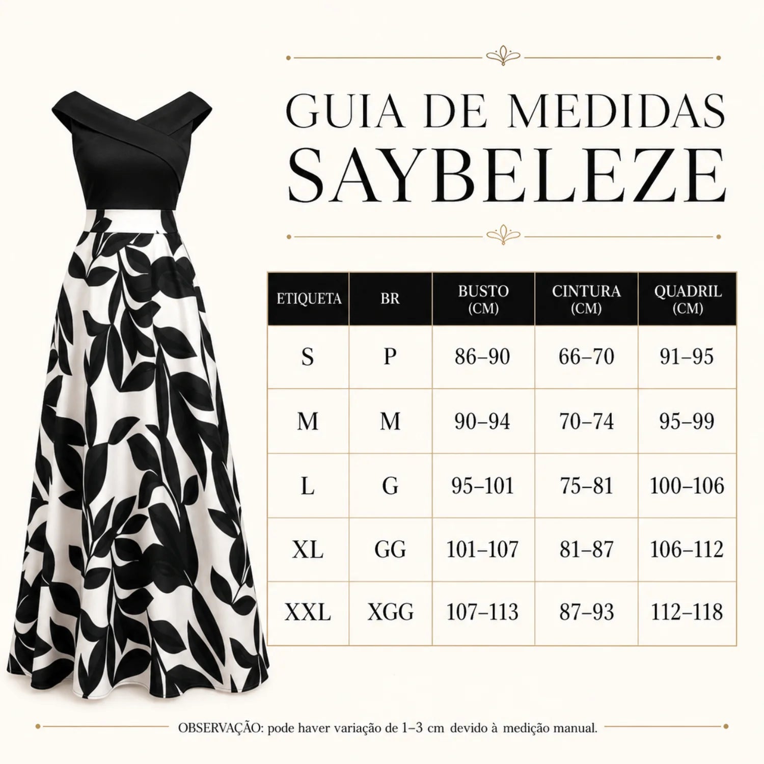 look da tabela de medidas vestido floral