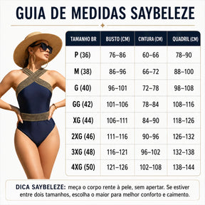Maiô Feminino Elegante Azul-Marinho com Decote Halter e Faixa Cintura