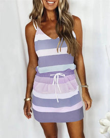 vestido feminino listrado lilas marinho e branco
